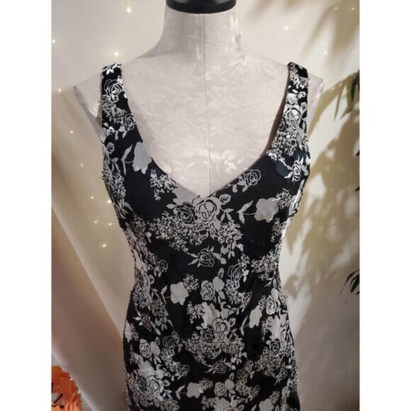 Vtg Alex Evenings Floral Rose Silk Blend Sheer Ruffle Beaded Sequin Dress 12P - Picture 5 of 15